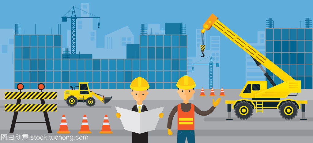 施工現場,工人和工程師,背景